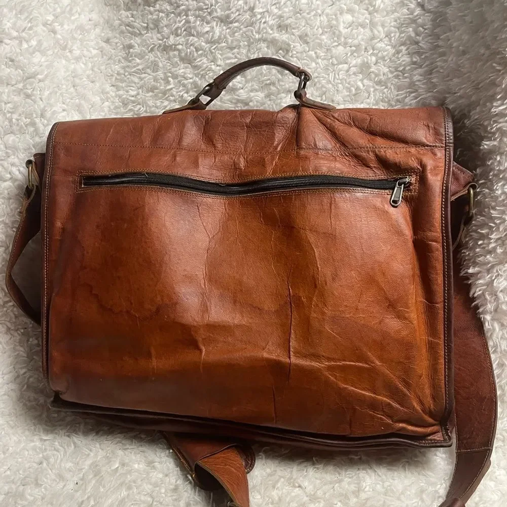 Komal's Passion Leather distressed tan Messenger Commuter large Shoulder Bag